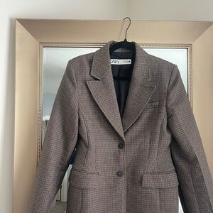 Zara Women's Checkered Blazer in Brown and Black